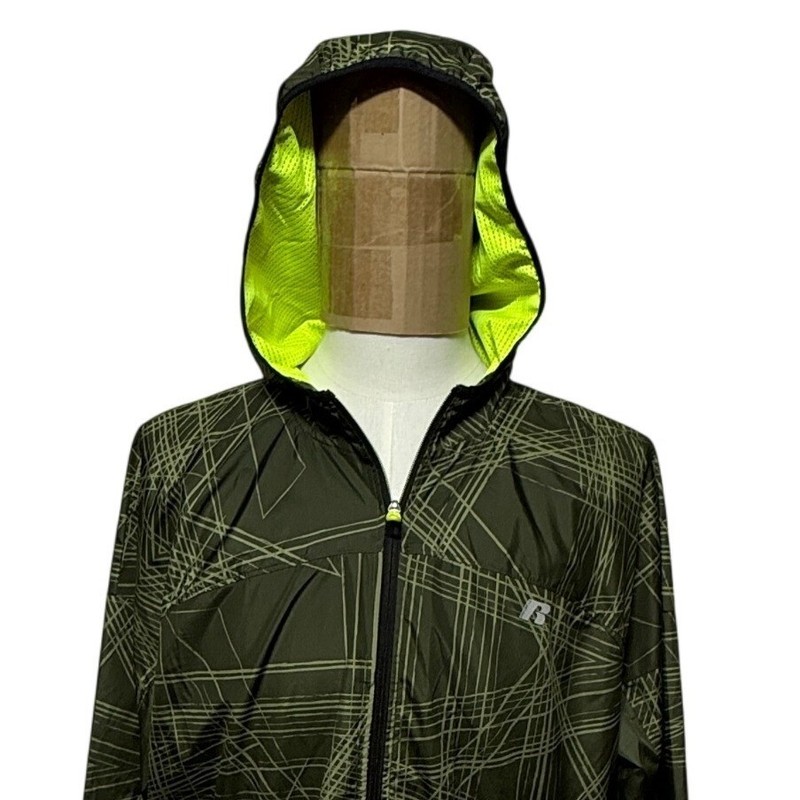 Russell Jacket Mens Large Green Hooded Reflective Full Zip Run Windbreaker Light