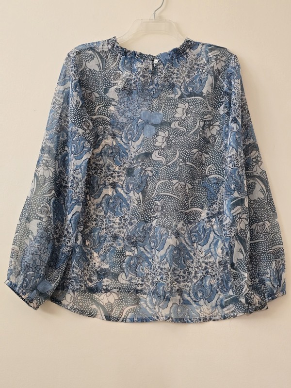 NWT Semishear Blouse Parisian Paisley Blue&white Sz S/M Artsy Romantic Boho gallery