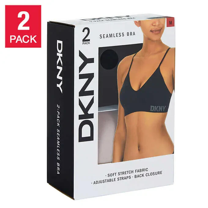 NWT DKNY Women’s Seamless All Day Two Pack Bra Black/Sand Size S $50 2HL151