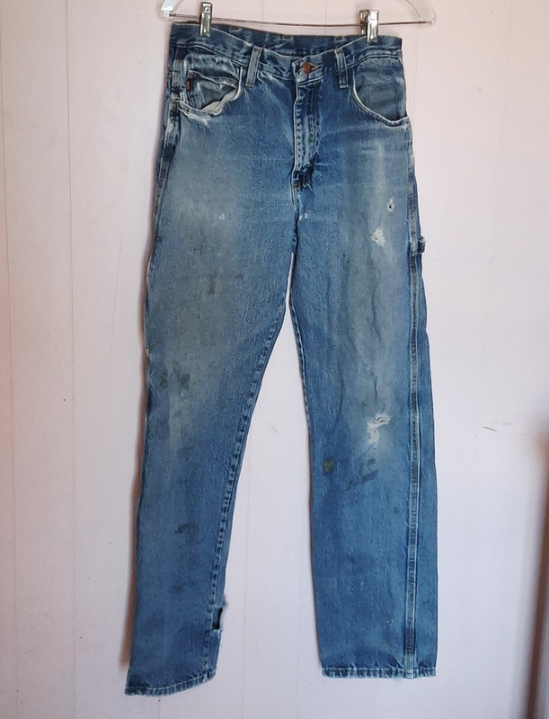 THRASHED Red Kap PD80PW0 Men’s Blue Denim Carpenter Jeans 32-34