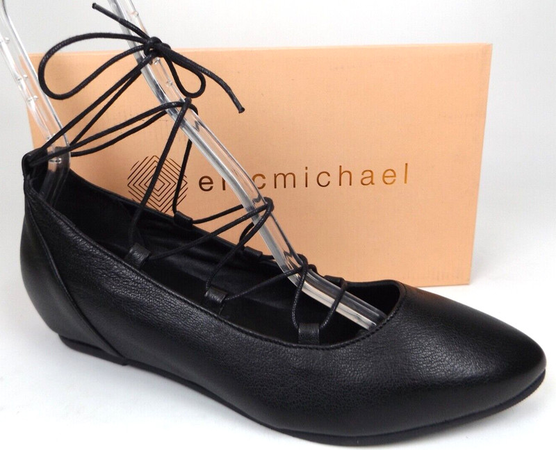 Eric Michael Marissa Wedge Pump Ballet Flat Lace Up Women US 10.0 Black Leather