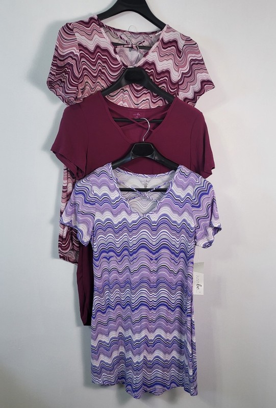 3 Just Be Women’s Plus Size 1X Wave Print Purple Red Shift Dress Streach New