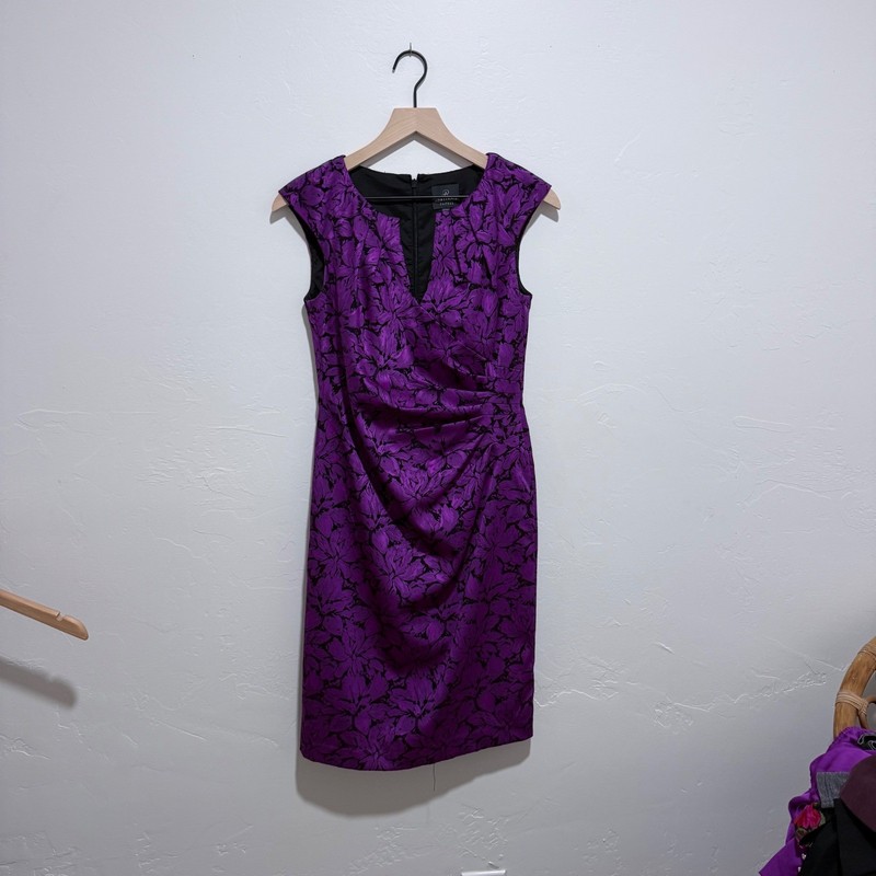 Adrianna Papell Metallic Floral Jacquard Sheath Dress Purple Cocktail Dress Sz 4