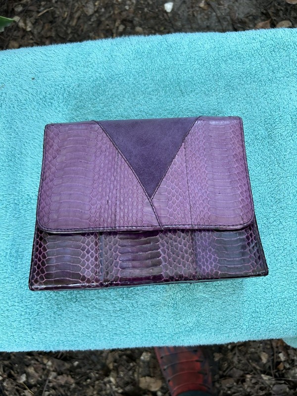 Clutch Bag, Amethyst, Purple, Python, SnakeSkin and Suede Crossbody Shoulder