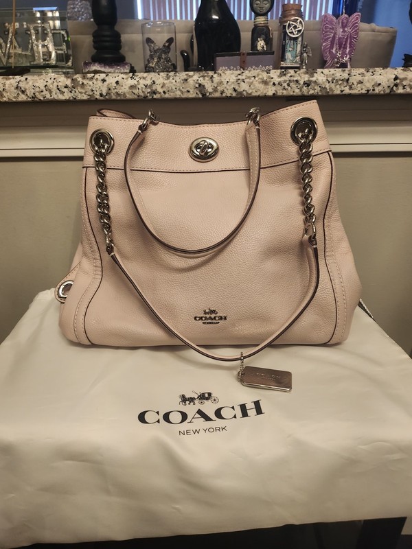 Coach 36855 Edie Pink Leather Shoulder Bag with Metal Turnlock