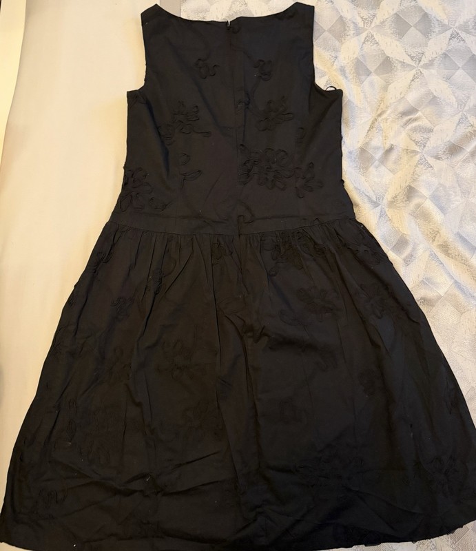 Jones New York Black Sleeveless Scoop Neck A-Line Floral Dress Knee Length 10 gallery