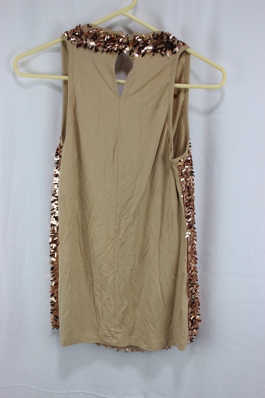 DS by Debbie Shuchat Sparkle Gold Tank Top Small Sequins Keyhole Back gallery