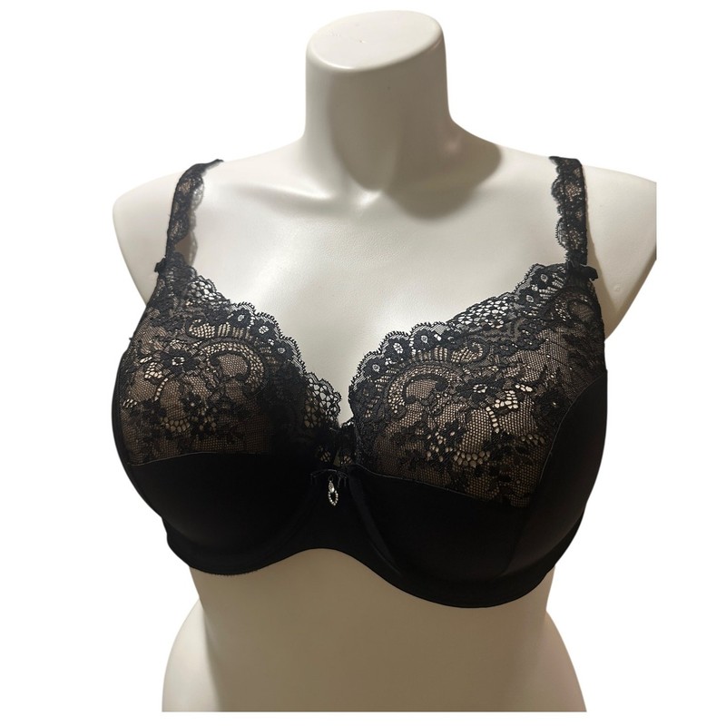 Curvy Couture Black Lace Underwire Bra 44D Full Coverage gallery