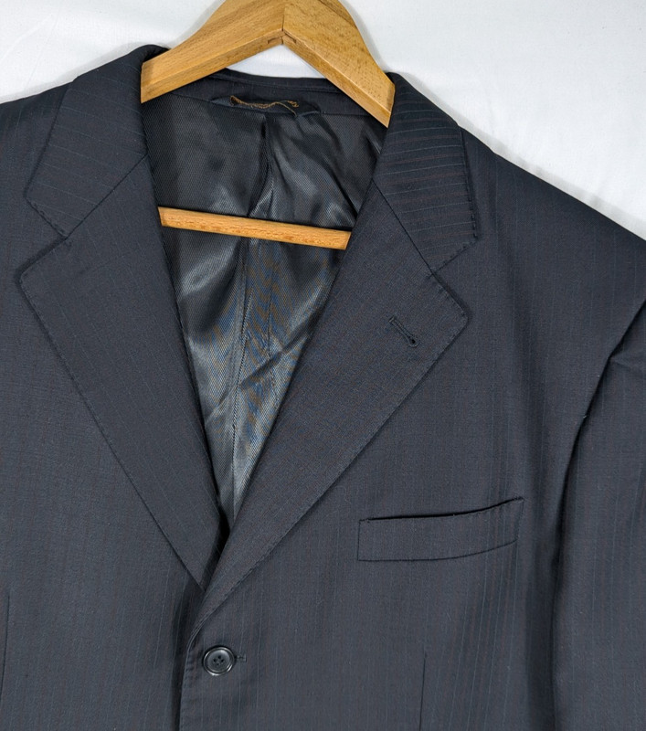 GB BARONI Vtg Dark Gray Striped Super 150s BLAZER SUIT COAT JACKET Men’s 42S 44S