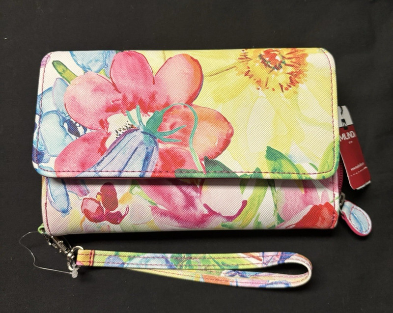 MUNDI Big Fat Wallet RFID Safekeeper Faux Leather Organizer Floral Wristlet NWT