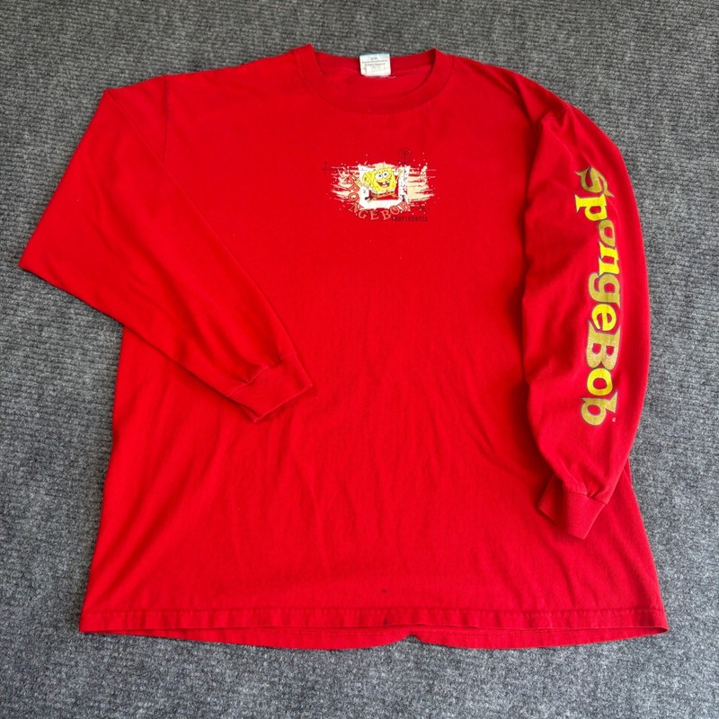 Vintage 2001 SpongeBob SquarePants Red Long Sleeve Graphic T-Shirt Mens XL USA