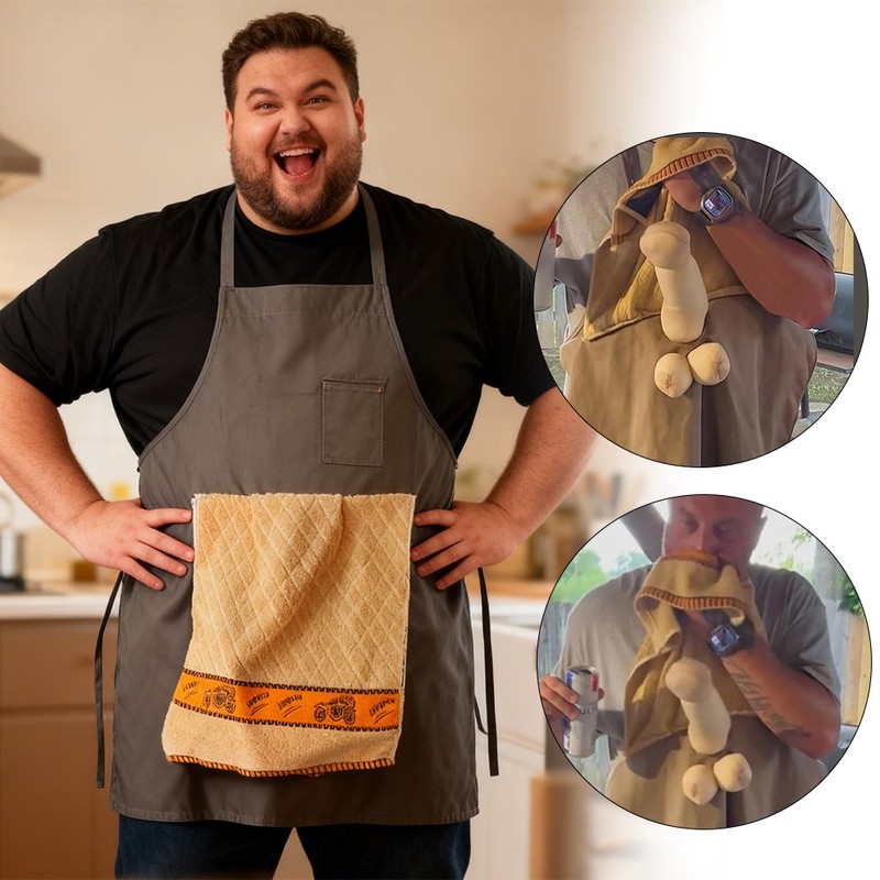 Funny Men’s Chef Apron with Surprise Pocket, Novelty Kitchen Prank Gift One Size
