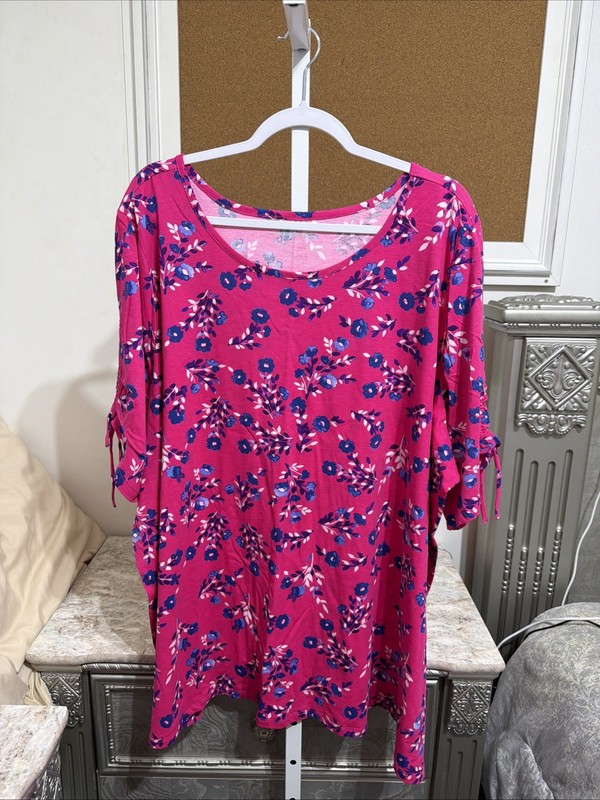 NWOT! Woman Within Tie Sleeve Blouse Size 3X Floral F-17