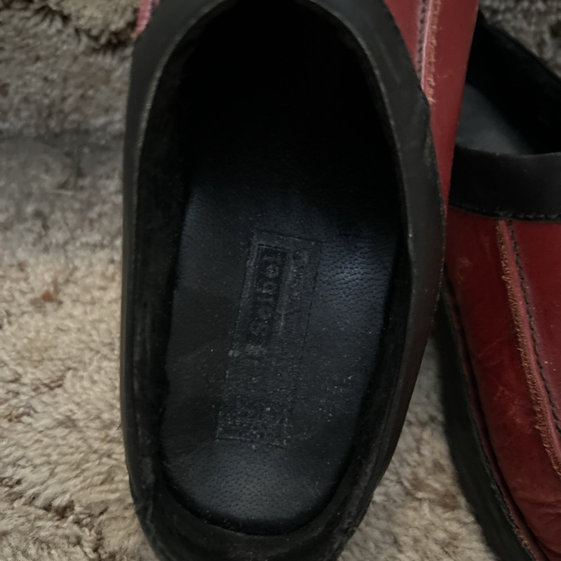 Josef Seibel Red Black moc toe Leather Clogs Mules 7.5 / 38 cosplay emo goth gallery
