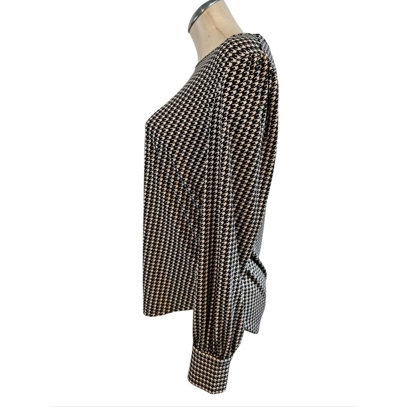 Ann Taylor Size M Black and White Houndstooth Long Sleeve Top gallery