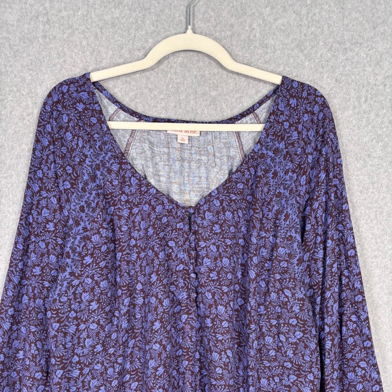 Knox Rose Peasant Blouse Medium Brown Purple Floral Feminine Popover Oversized gallery
