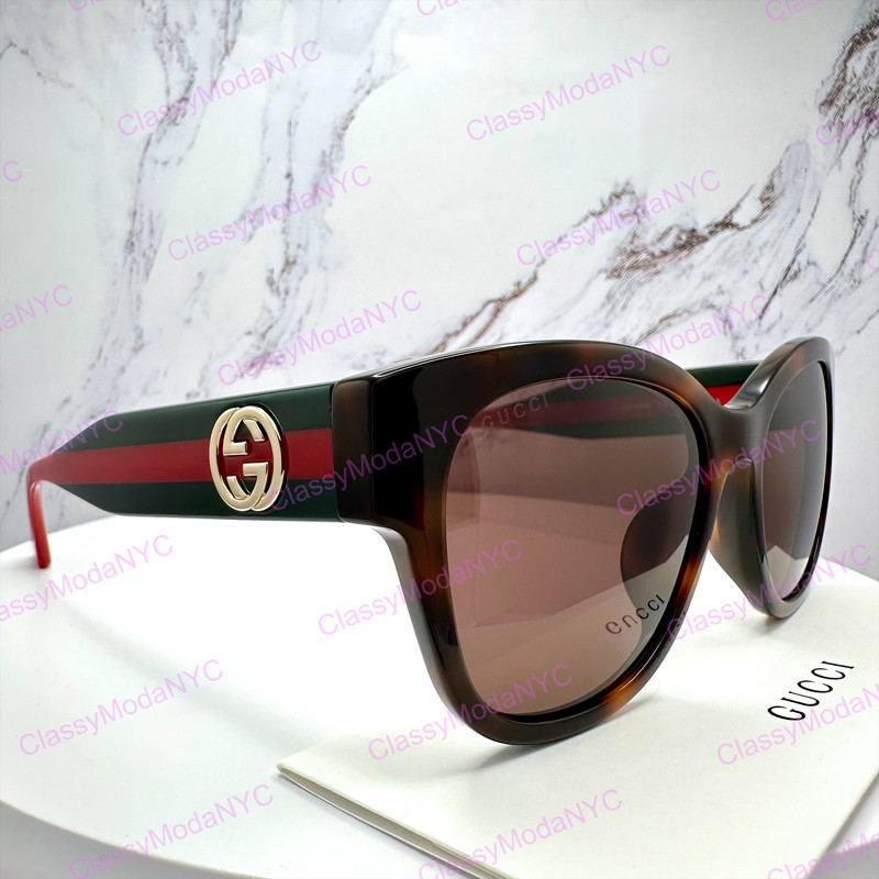 GUCCI Sunglasses New GG1866SK 002 Cat Eye Round Red Green Gold GG Authentic