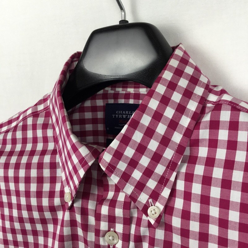 Charles Tyrwhitt Mens Weekend Shirt M Red White Gingham Long Sleeve Preppy