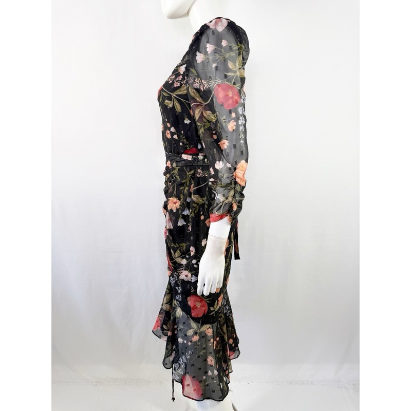 Eliza J Black Poppy Floral Print Belted Midi Dress Size 4 Formal Cocktail Party gallery
