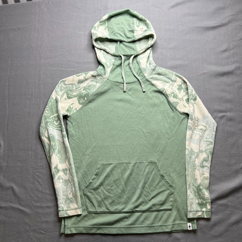 Smartwool Hoodie WomensMedium Green Marble Print Thermal Merino Drape Neck *READ