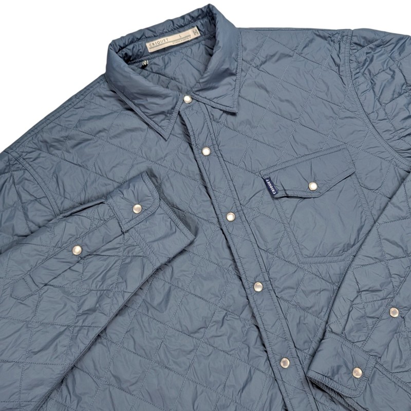 Criquet Quilted Pearl Snap Shacket Men Large Shirt Jacket Slate Blue Oversized