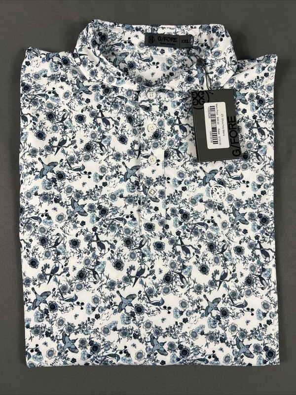 G/Fore G4 Golf Shirt Polo Botanic Garden Print XXL White Ink NWT MSRP $120