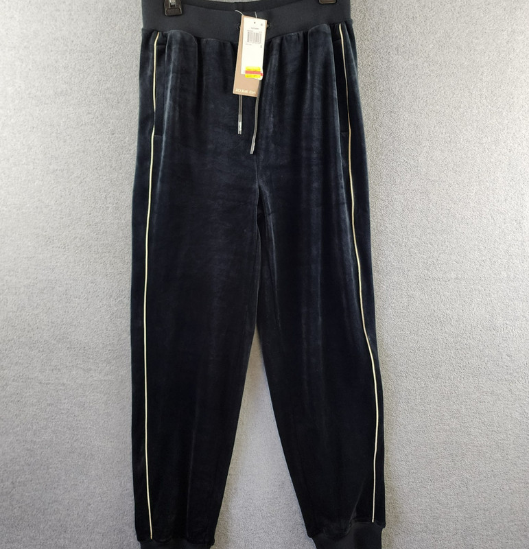 AGTAWH Side Stripe Velour Jogger Pants Men’s S Black Drawstring Elastic Waist