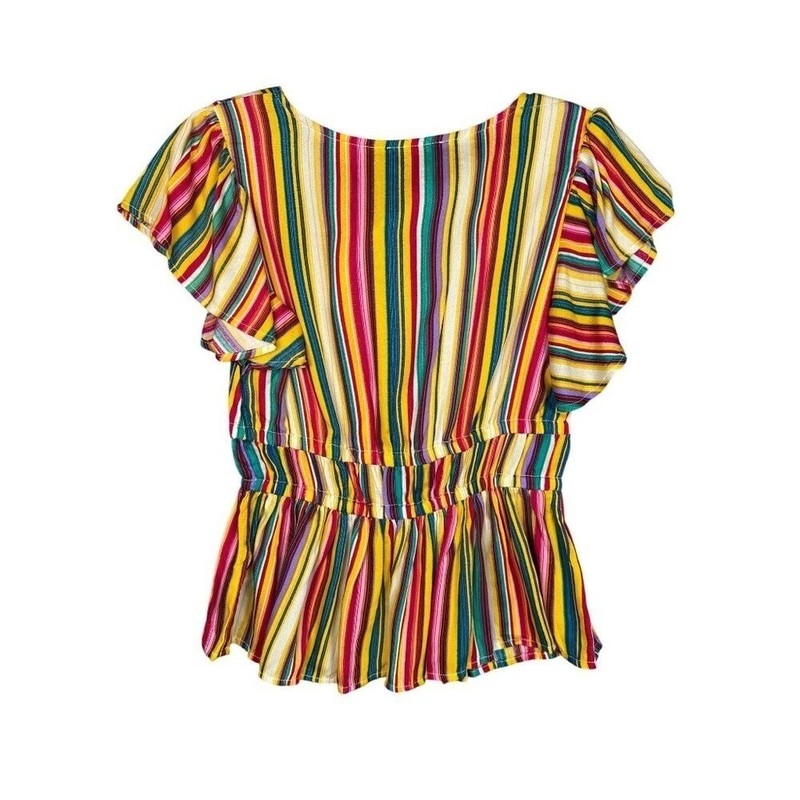 Jessica Simpson Womens Boho Striped Flutter Sleeve Peplum Top Multicolor M NEW gallery