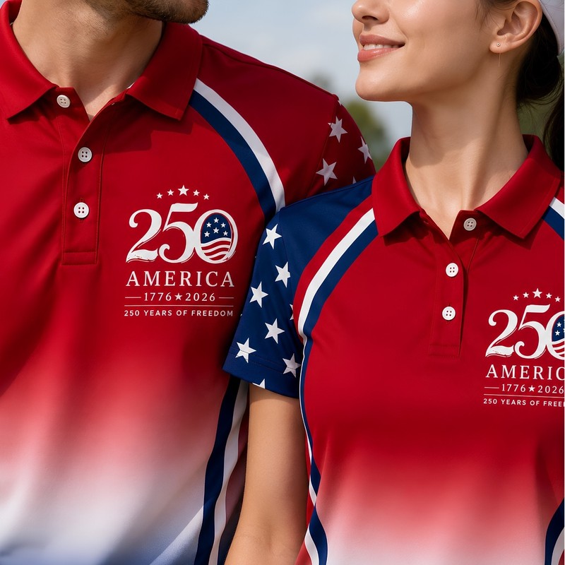 Gradient 250 Years Of Freedom Patriotic Golf Shirt, 4th Of July Golf Pol (S-5XL) gallery