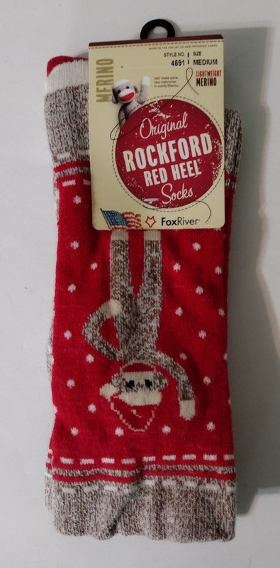 New Size M Fox River Rockford Red Heel Merino Wool Monkey Pattern Socks USA