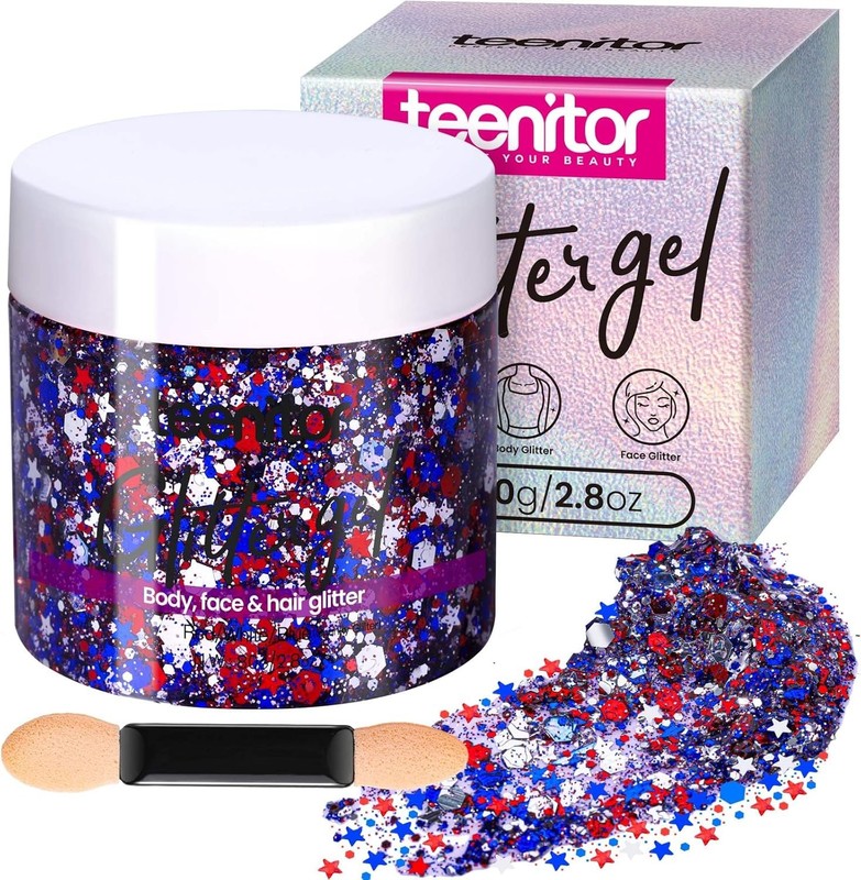 80g Red White and Blue Body Glitter Face Glitter Gel 4th of July Accessories