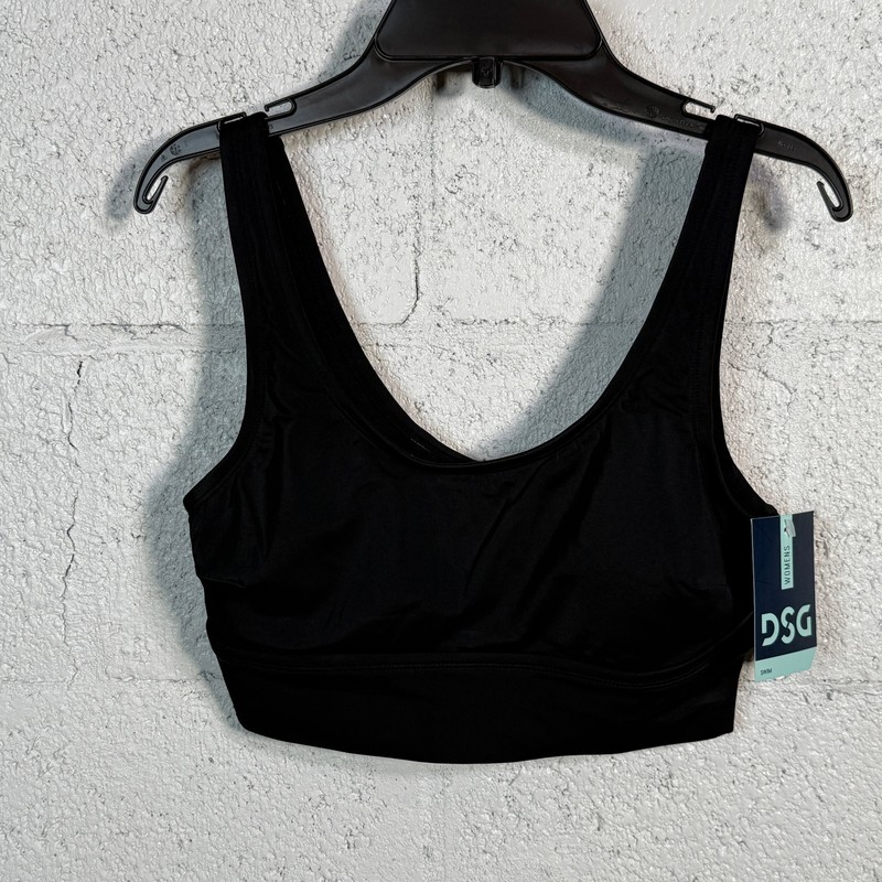 DSG long line scoop neck swim top, Pure Black small