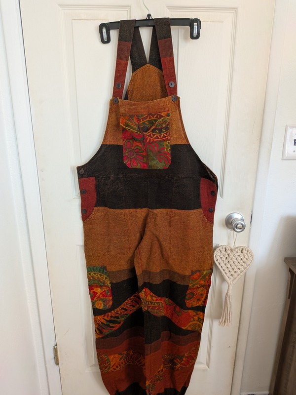 Ashley Taylor Women’s One Size Boho Floral Patchwork Cotton Overalls Pockets