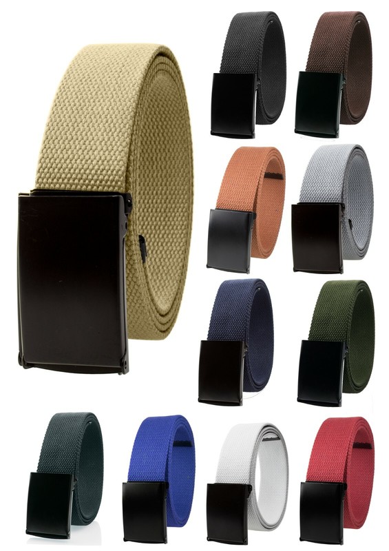 Unisex Fully Adjustable Canvas Web Belt with Black Flip Top Buckle 50» Long