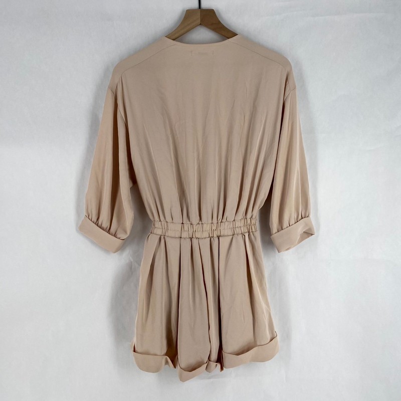 Snidel Elegant Chiffon Belted Romper Women 0 Beige Pleated Cuffed Wrap V Neck gallery