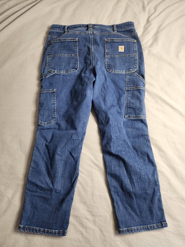 Carhartt Double Knee Rugged Flex Jeans Womens Sz 14 Short Medium Wash 103915 421 gallery