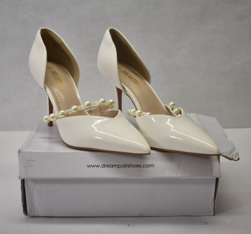 Dream Pairs Womens Closed Toe High Heels Stiletto Strappy Pearl White Size 9-1/2