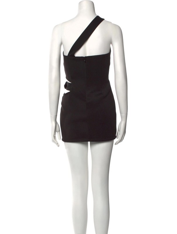 AREA NYC Black Crystal Buckle One Shoulder Cutout Mini Dress Size XS gallery