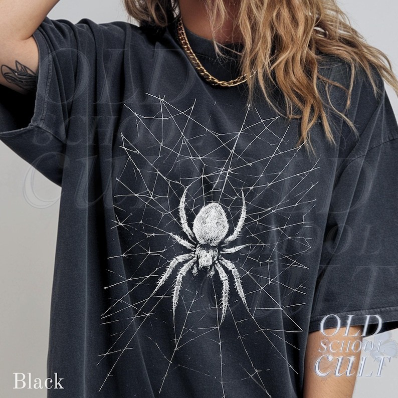 Vintage 90s Spider Web Graphic T-Shirt Goth Y2K Retro Emo Tee
