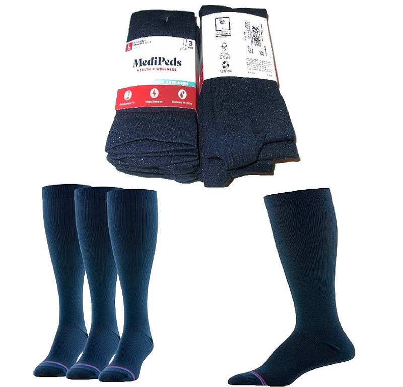 6 Pairs Womens EXTENDED Size Medipeds Mild Compression Navy Blue Knee Socks