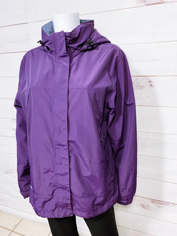 Lands' End Womens Jacket Sz L Purple Full Zip Snap Buttons Hooded Lined Pockets gallery