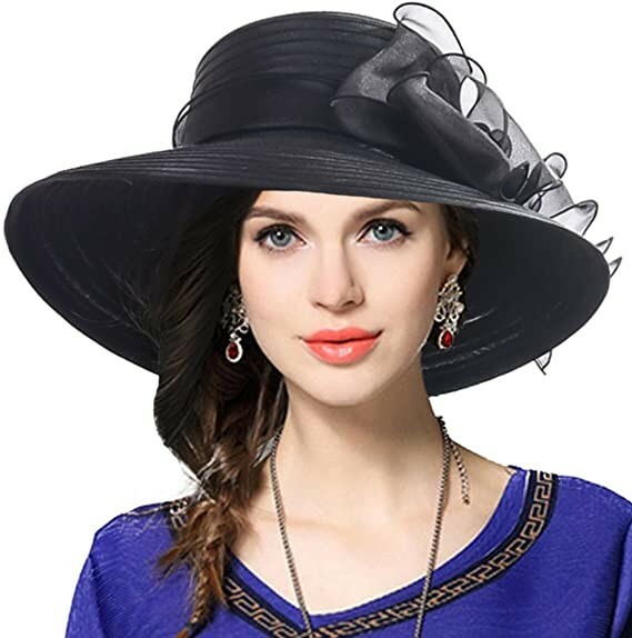 Women's Kentucky Derby Church Dress Hat Wide Brim Bridal Shower Drawstring Hat gallery