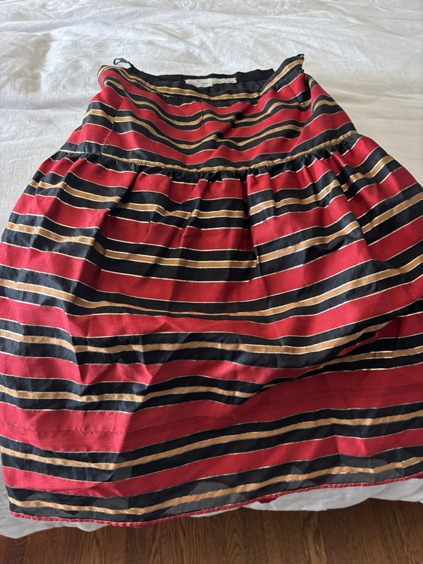 Valentino Boutique Women’s Red Black Beige Striped A-Line Knee Skirt, Italy