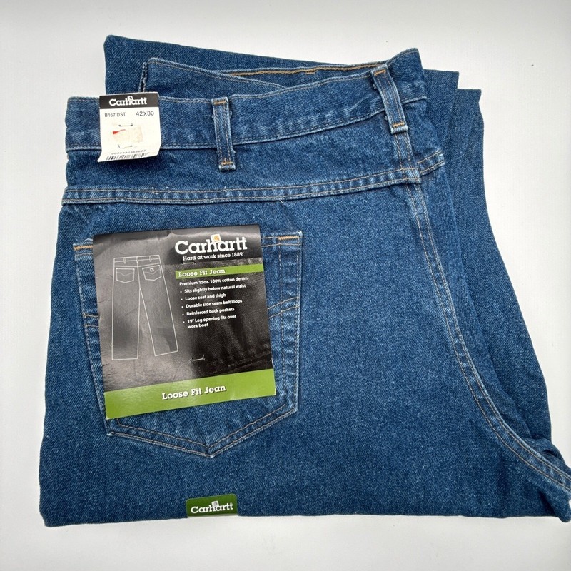Carhartt Men Loose Fit Jean 42×30 Blue Denim Workwear Pants B167 DST NOS NWT