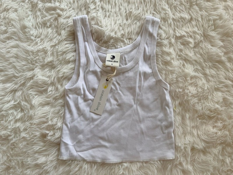Ocean Drive White Ribbed Cropped Tank Top