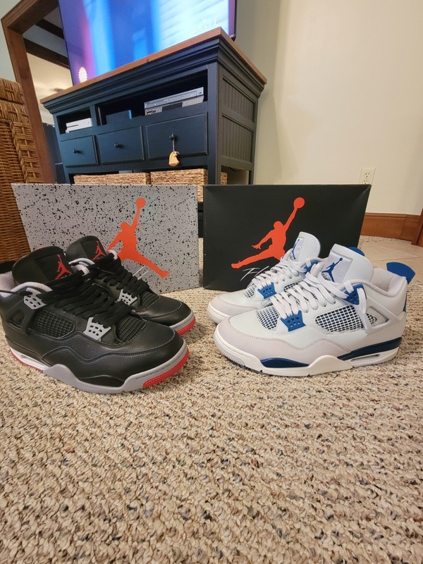 Jordan 4 Retro Bred Black/Gray/Red and Jordan 4 Military blue (combo )