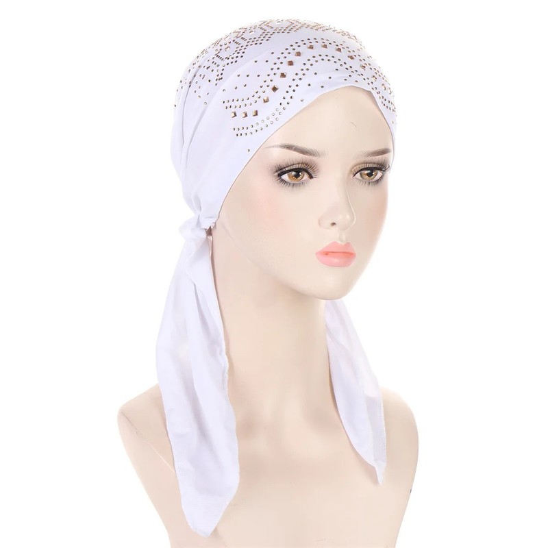 Fashion Diamond Women’s Hijab Solid Color Muslim Ladies Turban Bonnet Soft