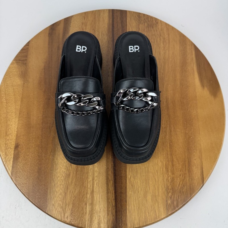 New Womens BP Tristan Black Faux Leather Platform Lug Sole Slide Mules Size 6 M