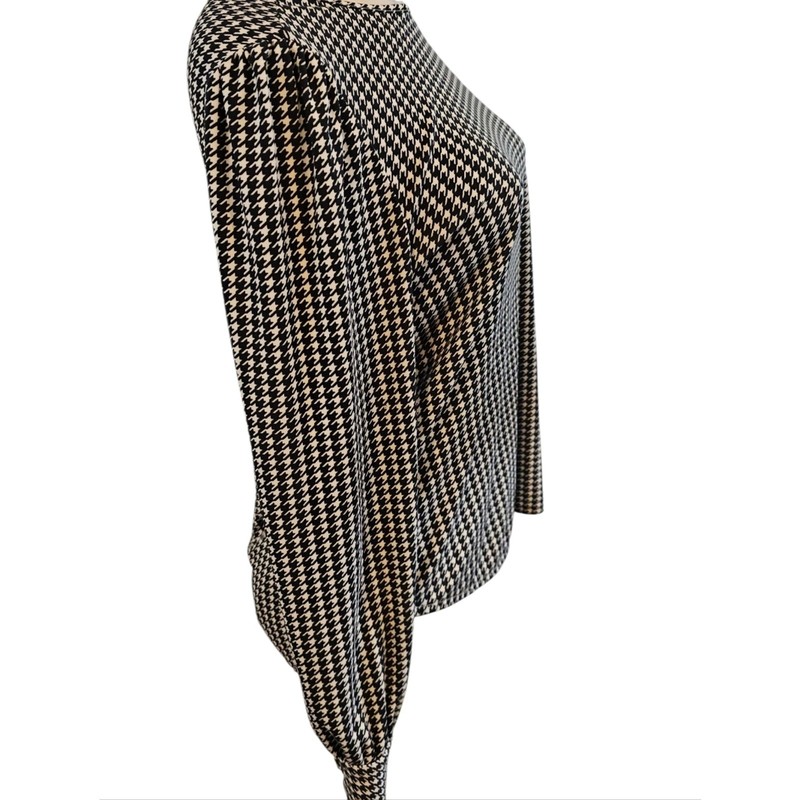 Ann Taylor Size M Black and White Houndstooth Long Sleeve Top gallery