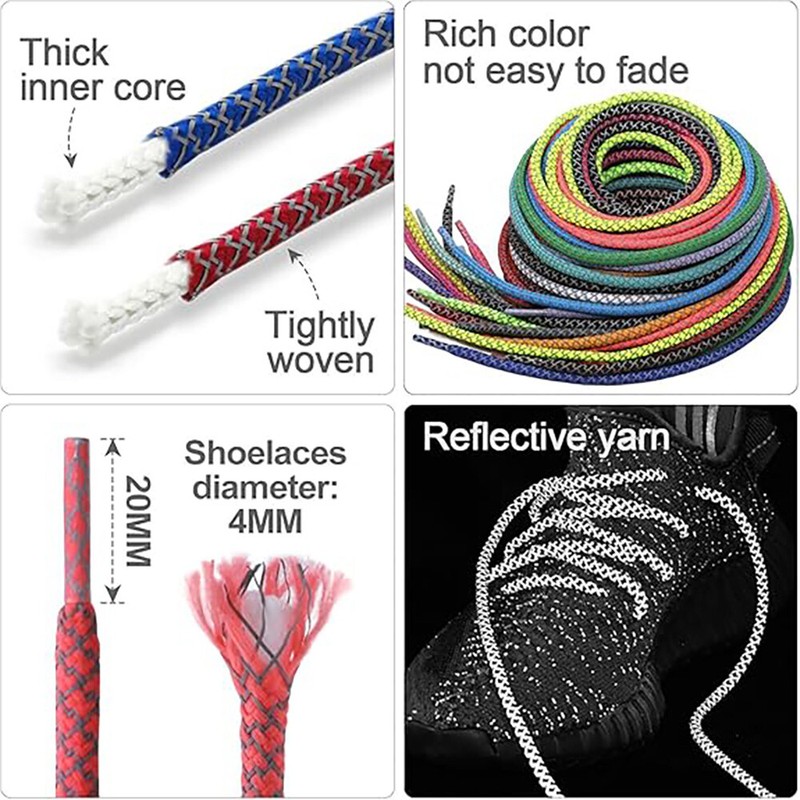 1 Pair Round Reflective Shoe laces Replacement Rope for Sneakers Running Shoes gallery